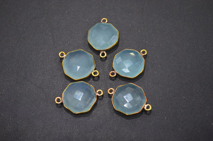 Aqua Chalcedony Faceted Octagon Shape Double Bail Connector , Sold By Piece , 16 mm , RB-6056