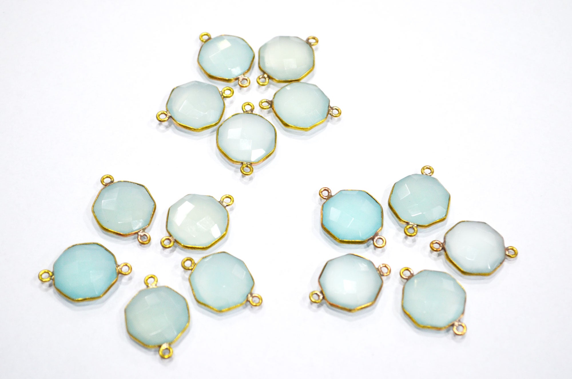 Aqua Chalcedony Faceted Octagon Shape Double Bail Connector , Sold By Piece , 16 mm , RB-6056