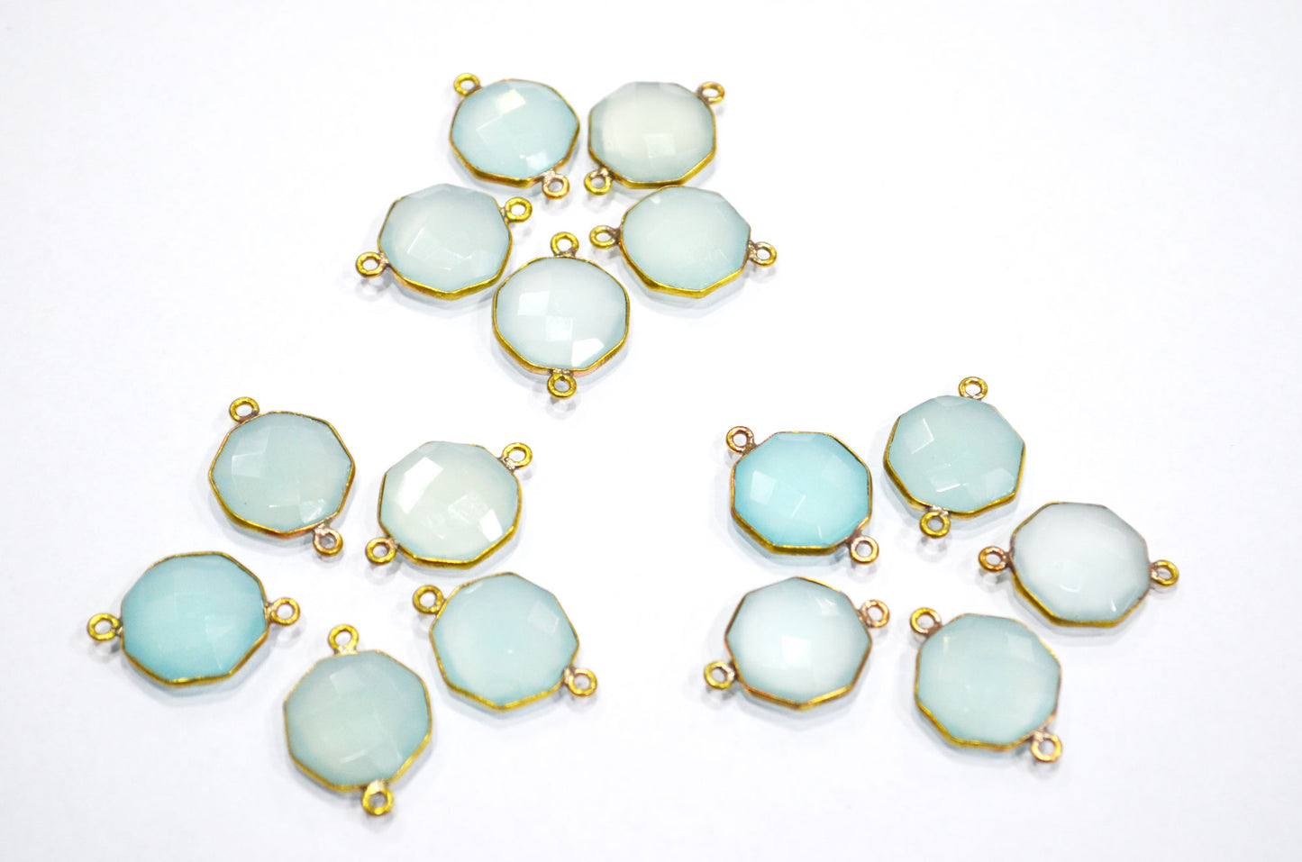Aqua Chalcedony Faceted Octagon Shape Double Bail Connector , Sold By Piece , 16 mm , RB-6056
