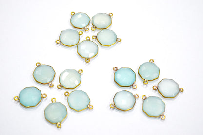 Aqua Chalcedony Faceted Octagon Shape Double Bail Connector , Sold By Piece , 16 mm , RB-6056
