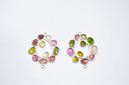 Watermelon Tourmaline Sterling Silver Pear Shape Connector , Sold By Piece , 3 - 3.50 cm , RB-6059