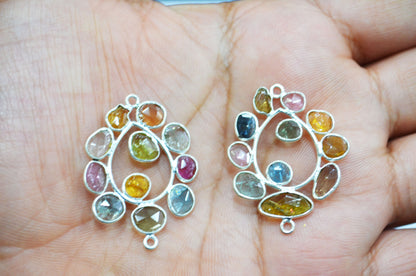 Watermelon Tourmaline Sterling Silver Pear Shape Connector , Sold By Piece , 3 - 3.50 cm , RB-6059