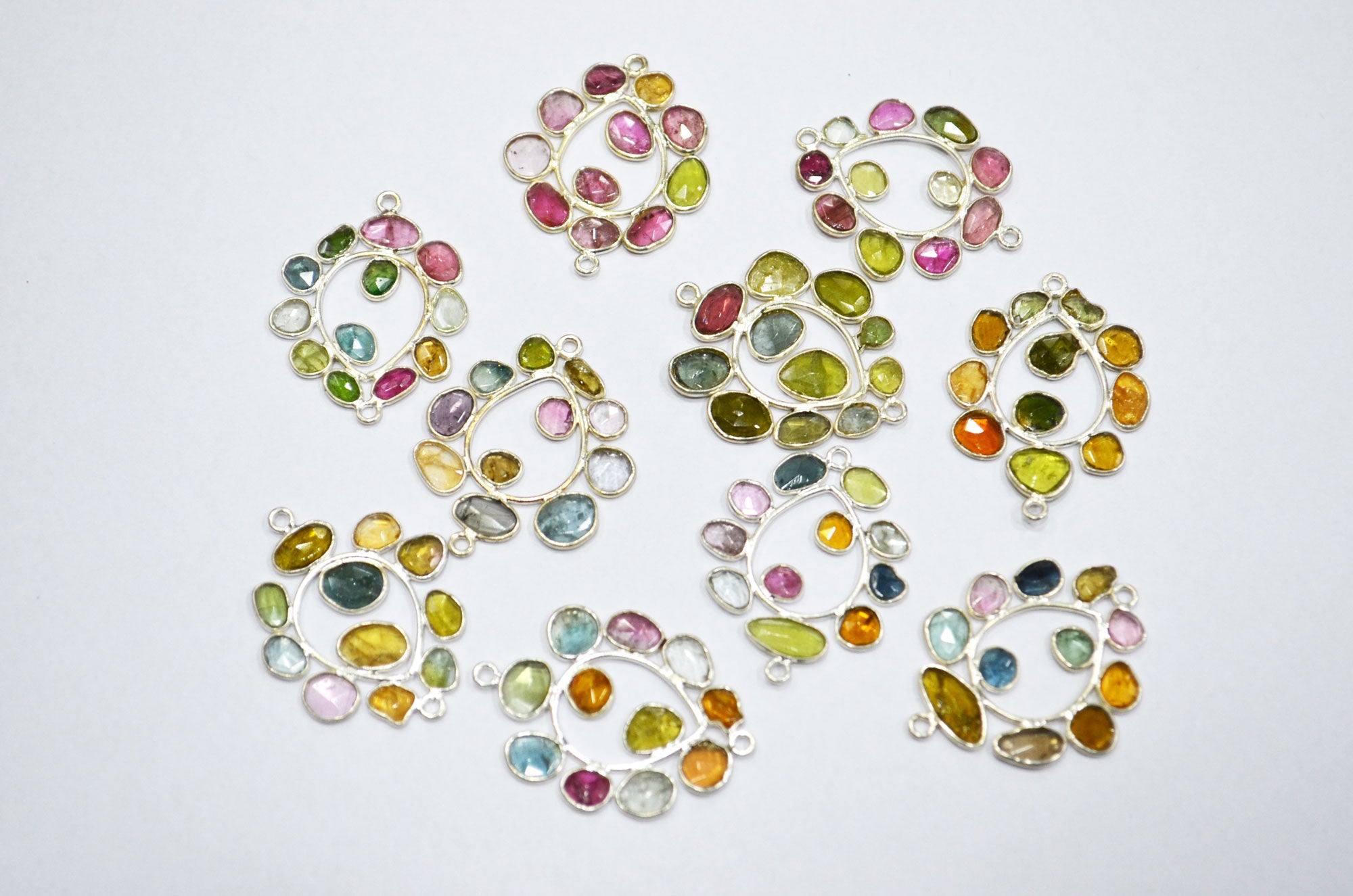 Watermelon Tourmaline Sterling Silver Pear Shape Connector , Sold By Piece , 3 - 3.50 cm , RB-6059