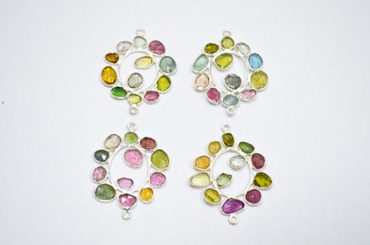 Watermelon Tourmaline Sterling Silver Oval Shape Connector , Sold By Piece , 3 - 3.50 cm , RB-6060