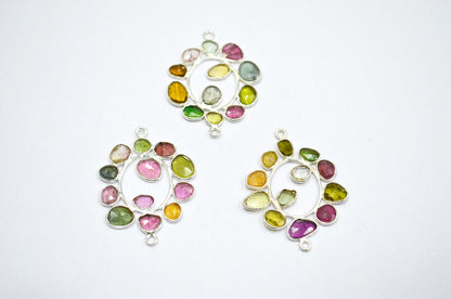 Watermelon Tourmaline Sterling Silver Oval Shape Connector , Sold By Piece , 3 - 3.50 cm , RB-6060