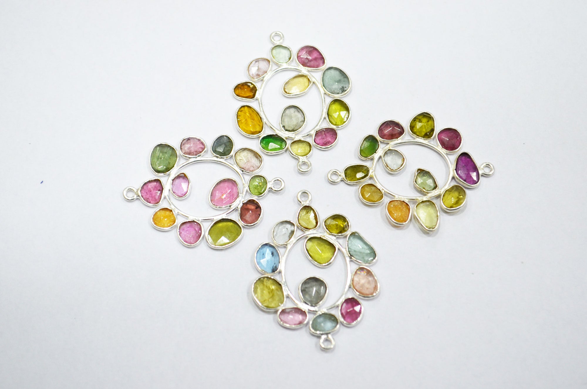 Watermelon Tourmaline Sterling Silver Oval Shape Connector , Sold By Piece , 3 - 3.50 cm , RB-6060