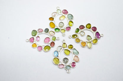 Watermelon Tourmaline Sterling Silver Oval Shape Connector , Sold By Piece , 3 - 3.50 cm , RB-6060
