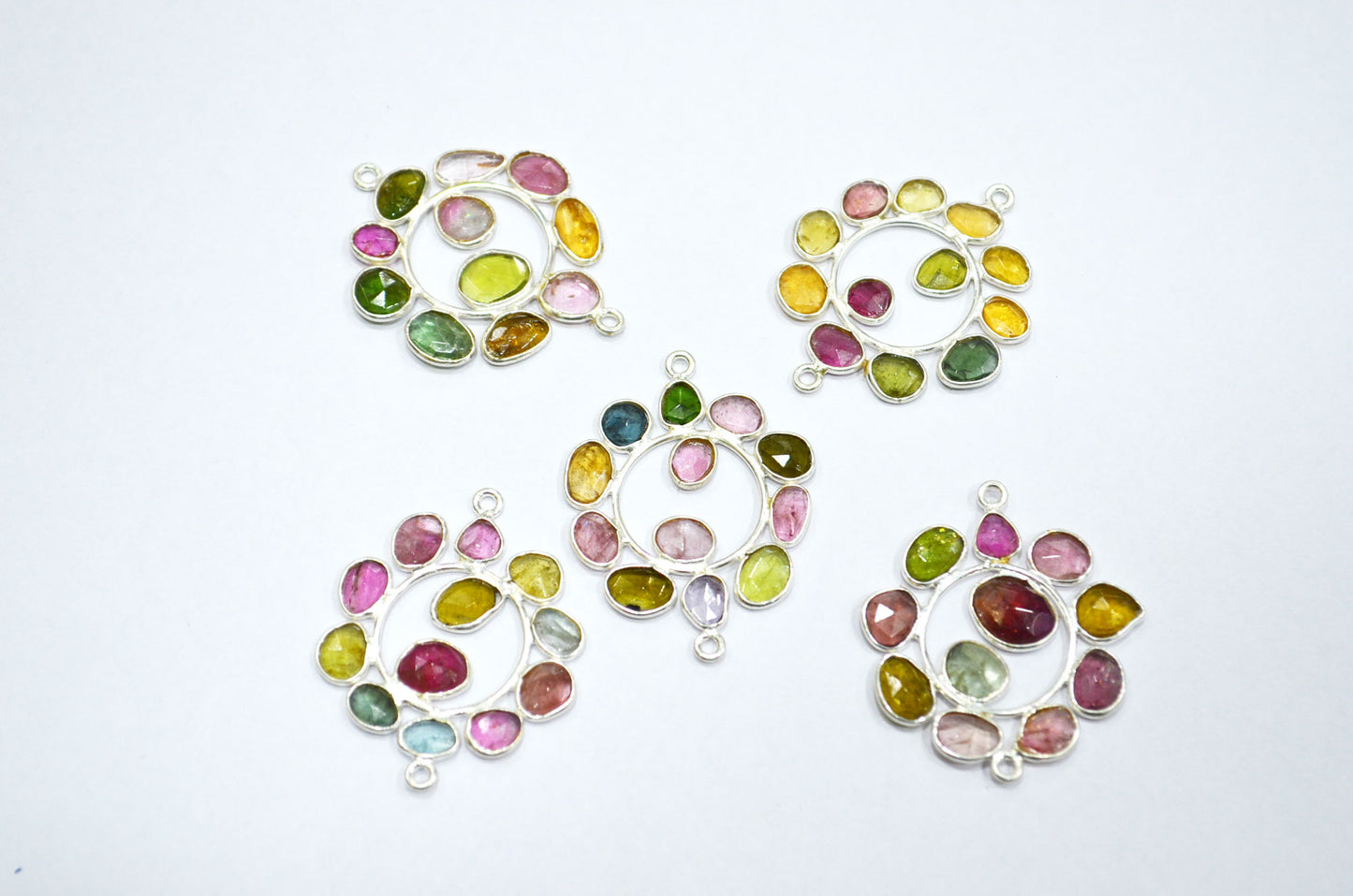 Watermelon Tourmaline Sterling Silver Coin Shape Connector , Sold By Piece , 3 - 3.50 cm , RB-6061