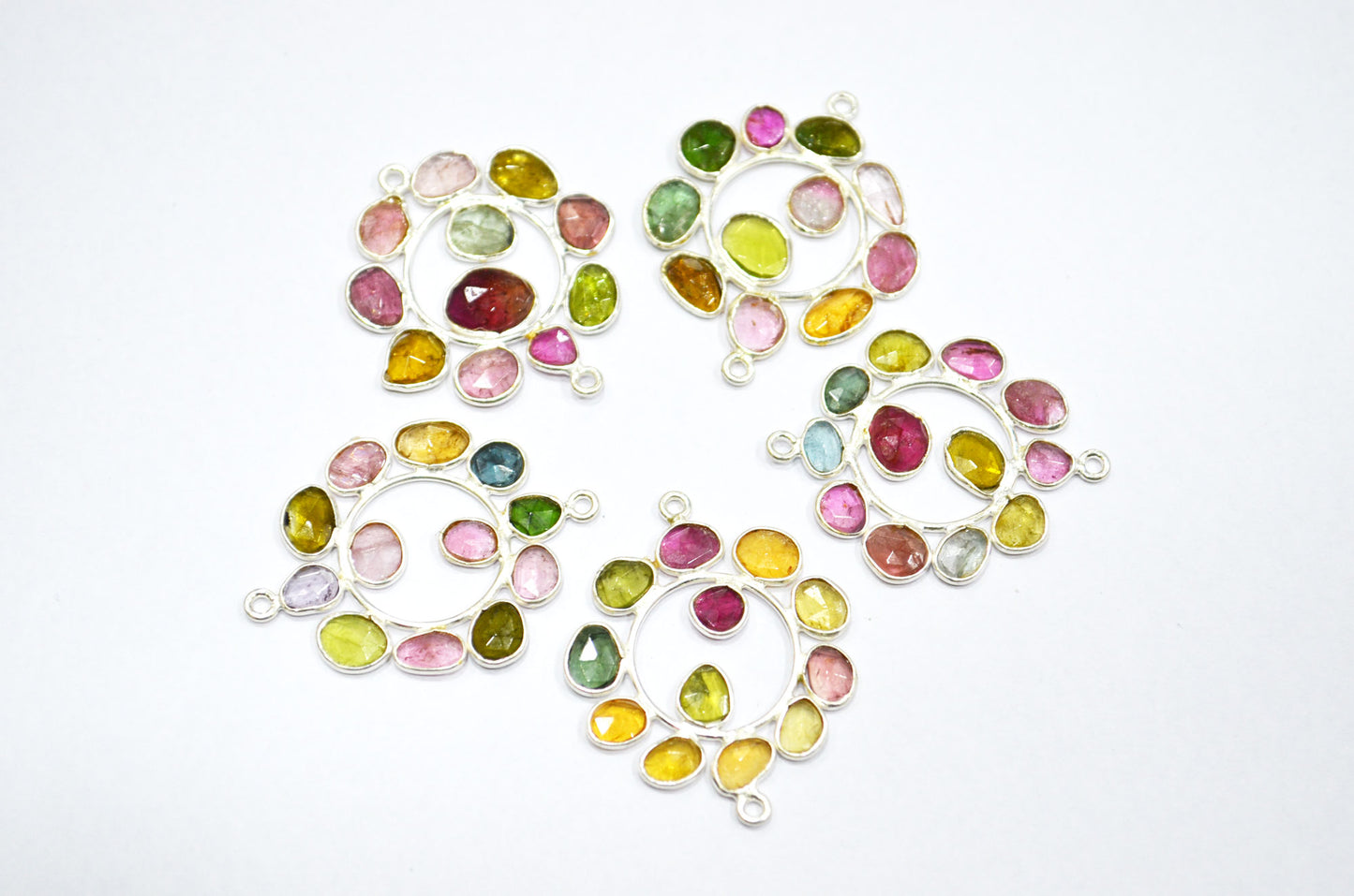 Watermelon Tourmaline Sterling Silver Coin Shape Connector , Sold By Piece , 3 - 3.50 cm , RB-6061