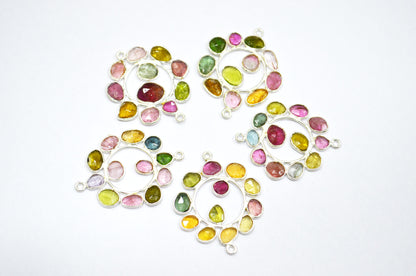 Watermelon Tourmaline Sterling Silver Coin Shape Connector , Sold By Piece , 3 - 3.50 cm , RB-6061