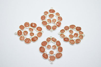 Natural Rhodocrosite 925 Sterling Silver Pear Shape Connector , Sold By Piece , 3 - 3.50 cm , RB-6066