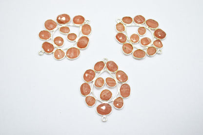 Natural Rhodocrosite 925 Sterling Silver Pear Shape Connector , Sold By Piece , 3 - 3.50 cm , RB-6066