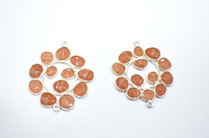 Natural Rhodocrosite 925 Sterling Silver Coin Shape Connector , Sold By Piece , 3 - 3.50 cm , RB-6067