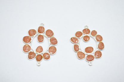 Natural Rhodocrosite 925 Sterling Silver Oval Shape Connector , Sold By Piece , 3 - 3.50 cm , RB-6068