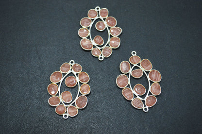 Natural Rhodocrosite 925 Sterling Silver Marquise Shape Connector , Sold By Piece , 3 - 3.50 cm , RB-6069
