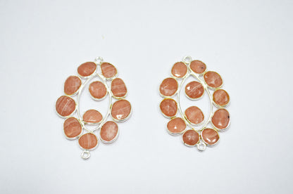 Natural Rhodocrosite 925 Sterling Silver Marquise Shape Connector , Sold By Piece , 3 - 3.50 cm , RB-6069