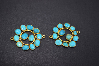 Arizona Turquoise Sterling Silver Coin Shape Connector , Sold By Piece , 3 - 3.50 cm , RB-6073
