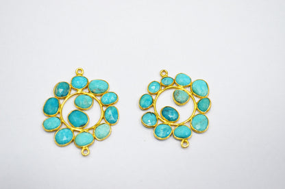 Arizona Turquoise Sterling Silver Coin Shape Connector , Sold By Piece , 3 - 3.50 cm , RB-6073