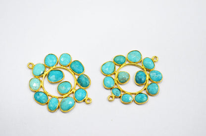 Arizona Turquoise Sterling Silver Coin Shape Connector , Sold By Piece , 3 - 3.50 cm , RB-6073