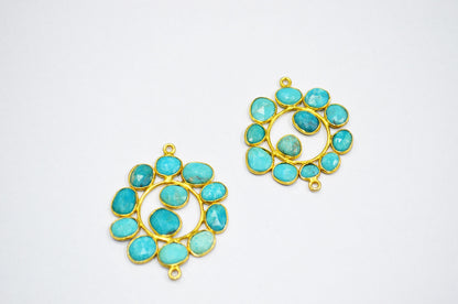 Arizona Turquoise Sterling Silver Coin Shape Connector , Sold By Piece , 3 - 3.50 cm , RB-6073