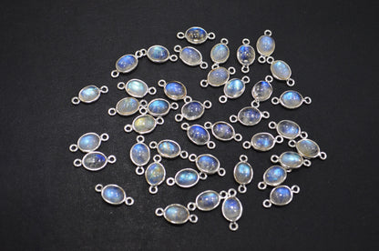 Rainbow Moonstone Smooth Oval Shape Double Bail Connector , Sold By Piece , 8x16 mm , RB-6075