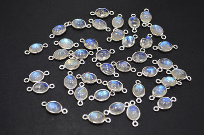 Rainbow Moonstone Smooth Oval Shape Double Bail Connector , Sold By Piece , 8x16 mm , RB-6075