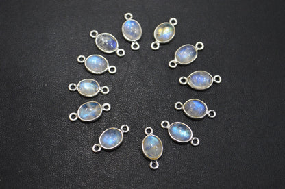 Rainbow Moonstone Smooth Oval Shape Double Bail Connector , Sold By Piece , 8x16 mm , RB-6075