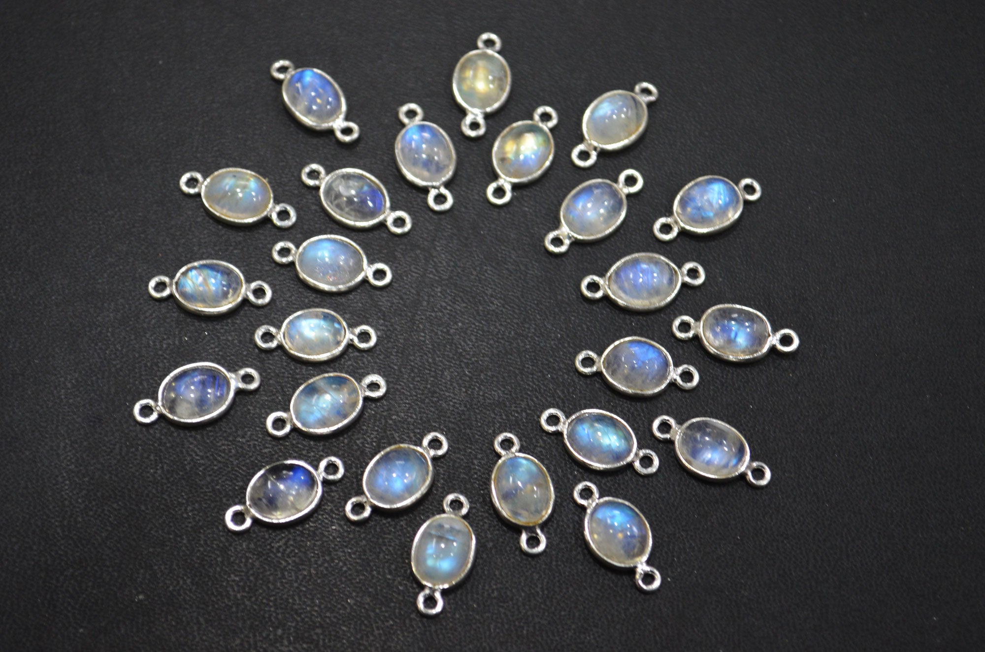 Rainbow Moonstone Smooth Oval Shape Double Bail Connector , Sold By Piece , 8x16 mm , RB-6075