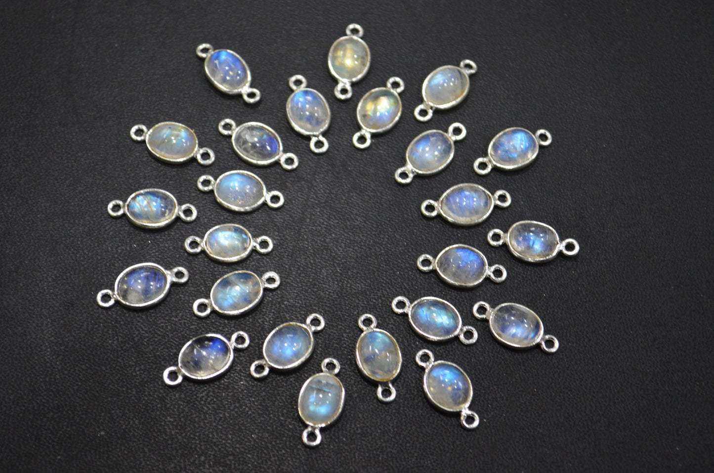 Rainbow Moonstone Smooth Oval Shape Double Bail Connector , Sold By Piece , 8x16 mm , RB-6075