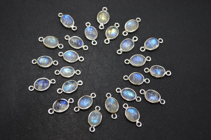 Rainbow Moonstone Smooth Oval Shape Double Bail Connector , Sold By Piece , 8x16 mm , RB-6075