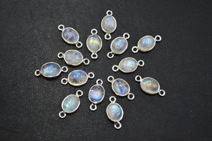 Rainbow Moonstone Smooth Oval Shape Double Bail Connector , Sold By Piece , 8x16 mm , RB-6076