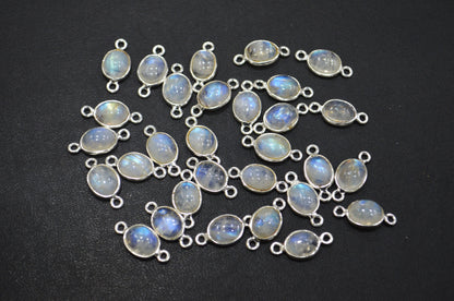 Rainbow Moonstone Smooth Oval Shape Double Bail Connector , Sold By Piece , 8x16 mm , RB-6076