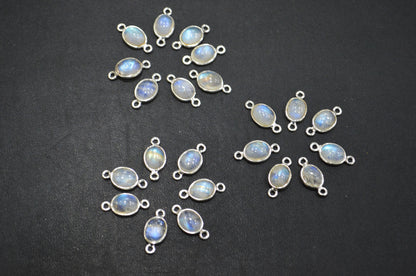 Rainbow Moonstone Smooth Oval Shape Double Bail Connector , Sold By Piece , 8x16 mm , RB-6076