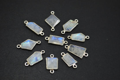 Rainbow Moonstone Faceted Fancy Cut Cab Shape Connector , Sold By Piece , 6 - 10 mm , RB-6077