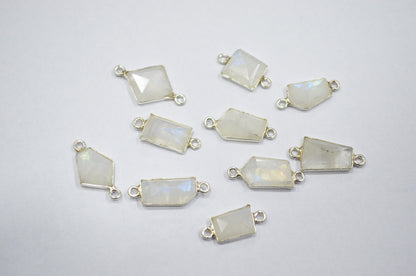 Rainbow Moonstone Faceted Fancy Cut Cab Shape Connector , Sold By Piece , 6 - 10 mm , RB-6077