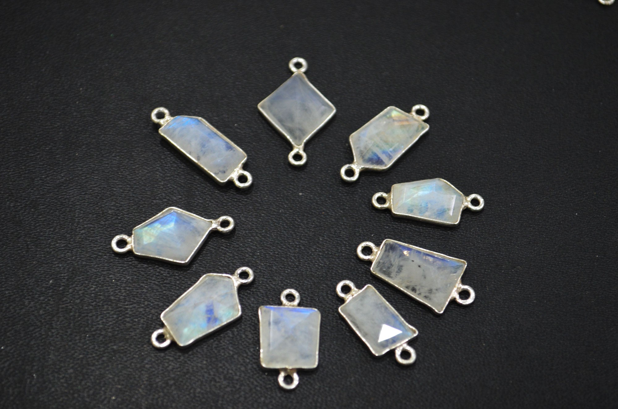 Rainbow Moonstone Faceted Fancy Cut Cab Shape Connector , Sold By Piece , 6 - 10 mm , RB-6077