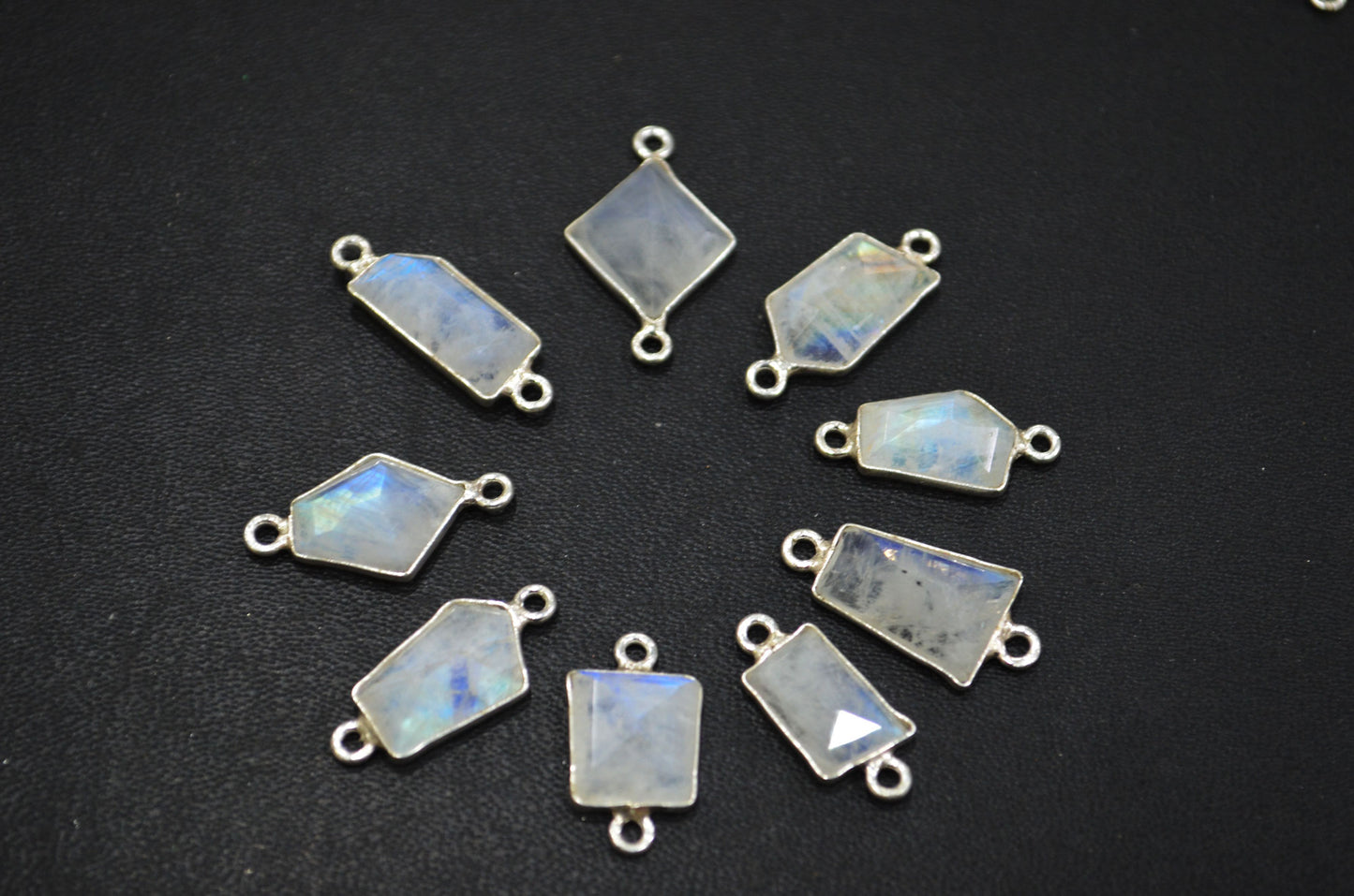 Rainbow Moonstone Faceted Fancy Cut Cab Shape Connector , Sold By Piece , 6 - 10 mm , RB-6077