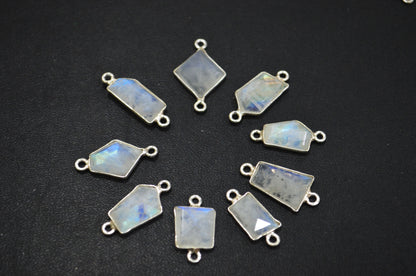 Rainbow Moonstone Faceted Fancy Cut Cab Shape Connector , Sold By Piece , 6 - 10 mm , RB-6077
