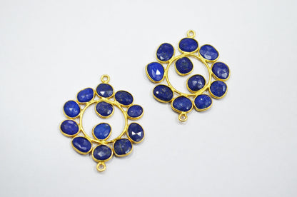 Natural Lapis Lazuli Sterling Silver Coin Shape Connector , Sold By Piece , 3 - 3.50 cm , RB-6078