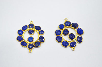 Natural Lapis Lazuli Sterling Silver Coin Shape Connector , Sold By Piece , 3 - 3.50 cm , RB-6078