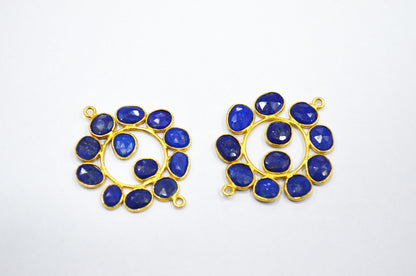 Natural Lapis Lazuli Sterling Silver Coin Shape Connector , Sold By Piece , 3 - 3.50 cm , RB-6078