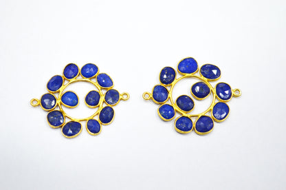 Natural Lapis Lazuli Sterling Silver Coin Shape Connector , Sold By Piece , 3 - 3.50 cm , RB-6078