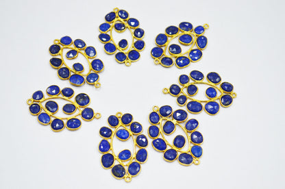 Natural Lapis Lazuli Sterling Silver Marquise Shape Connector , Sold By Piece , 3 - 3.50 cm , RB-6079
