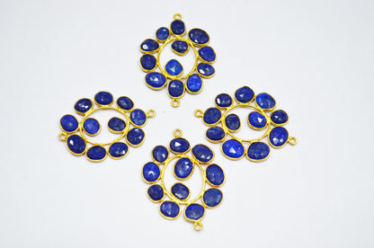 Natural Lapis Lazuli Sterling Silver Oval Shape Connector , Sold By Piece , 3 - 3.50 cm , RB-6080A