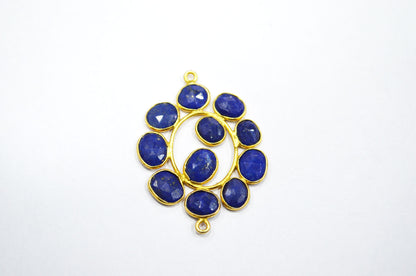 Natural Lapis Lazuli Sterling Silver Oval Shape Connector , Sold By Piece , 3 - 3.50 cm , RB-6080A