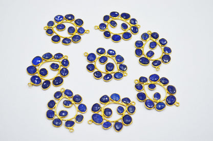 Natural Lapis Lazuli Sterling Silver Pear Shape Connector , Sold By Piece , 3 - 3.50 cm , RB-6080B