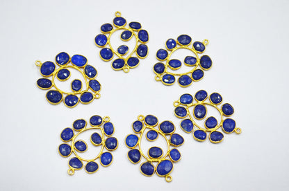 Natural Lapis Lazuli Sterling Silver Pear Shape Connector , Sold By Piece , 3 - 3.50 cm , RB-6080B