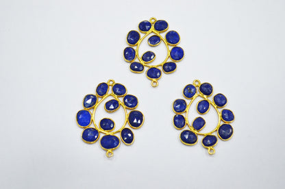 Natural Lapis Lazuli Sterling Silver Pear Shape Connector , Sold By Piece , 3 - 3.50 cm , RB-6080B