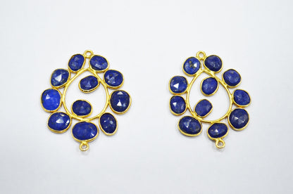 Natural Lapis Lazuli Sterling Silver Pear Shape Connector , Sold By Piece , 3 - 3.50 cm , RB-6080B