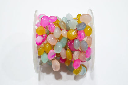 Pastel Multi Chalcedony Faceted Heart Shape Rosary Beaded Chain , 7 - 12 mm , RB-6081